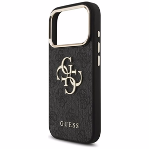 Guess PU Leather 4G Metal Logo Gold Frame vāciņš Apple iPhone 18 Pro, melns
