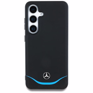 Mercedes Ādas Kontrasts zils Horizontāls izliekums Magnētiskais apvalks Samsung Galaxy S25 - melns