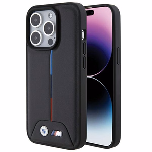 BMW stepēts trīskrāsu viedtālruņa apvalks iPhone 15 Pro - melns