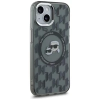 Karl Lagerfeld IML Monogramma Karl & Choupette Head Magnētiskais iPhone 15 Plus viedtālruņa apvalks - melns