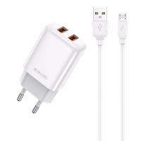 JELLICO sienas lādētājs EU02 2.4A 12W 2xUSB + kabelis Micro Balts