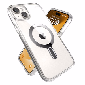 Speck Presidio Perfect-Clear MagSafe vāciņš ar ClickLock ierīcei iPhone 15 Plus / 14 Plus, caurspīdīgs ar hroma krāsas gredzenu