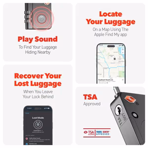 KEYSMART SmartLock; TSA apstiprināta Find My slēdzene, melna