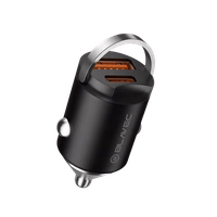 Blavec Auto lādētājs BS-02B-C Aero - USB + Type C - QC 3.0 18W PD 30W ar Type C to Type C cable (CCBS02BCA-UCB) melns