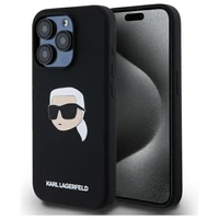 Karl Lagerfeld KLHMP15LSKHPPLK iPhone 15 Pro 6.1" melns/melns cietais apvalks Silikona Karl galvas apdruka MagSafe