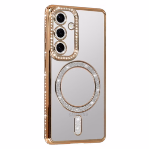 Magnētiskais Bling MagSafe apvalks viedtālrunim Samsung Galaxy S25 FE zelta krāsas