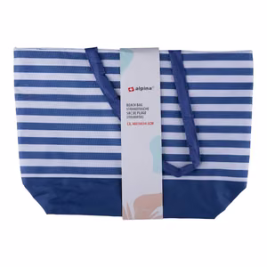 Alpina striped beach bag, 49.3 × 16 × 34 cm, navy blue and white
