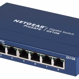 Netgear GS108GE – nepārvaldāms gigabitu Ethernet komutators, zils