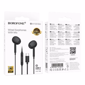 Borofone Austiņas BM100 Max Fuente ar mikrofonu Type C (DAC) melnas