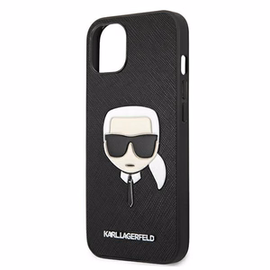 Karl Lagerfeld KLHCP13SSAKHBK cietais maciņš iPhone 13 mini 5,4" Saffiano Ikonik Karl's Head – melns
