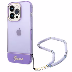 Guess GUHCP14XHGCOHU iPhone 14 Pro Max 6.7" violets/violets cietais apvalks Translucent Pearl Strap
