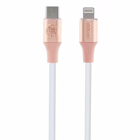 Guess Ebossed Logo USB-C / Lightning kabelis 1,5 m ar ātru uzlādi - rozā krāsā