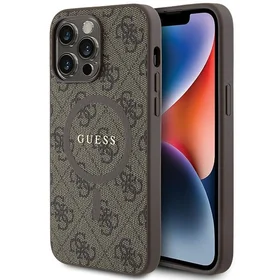 Guess 4G kolekcija ādas metāla logotips Magnētiskais apvalks iPhone 13 Pro / iPhone 13 - brūns