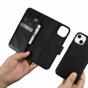 iCarer Eļļas Vaska Maki Apvalks 2in1 Vāks iPhone 14 Plus Anti-RFID Ādas Atverams Apvalks Melns (WMI14220723-BK)