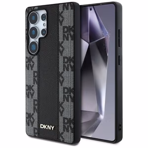 DKNY ādas rūtainā raksta magnētiskais viedtālruņa apvalks Samsung Galaxy S25 Ultra - melns