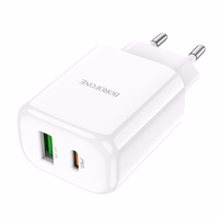 Borofone sienas lādētājs BN4 Potential - USB + Type C - QC 3.0 PD 2.0 20W balts