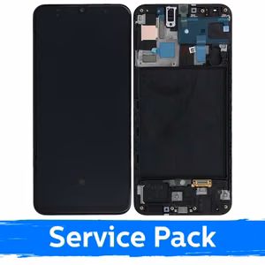 LCD Displejs Saderīgs ar Samsung A505 A50 Melns Ar Frame (Service Pack)