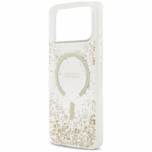 Guess Resin Bottom Glitter MagSafe maciņš, paredzēts iPhone 18 Pro Max / 17 Pro Max, zeltains