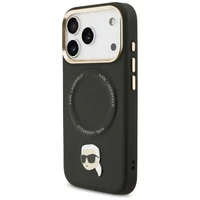 Karl Lagerfeld Big Strap Karl metāla logotipa Magnētiskais viedtālruņa apvalks iPhone 17 Pro Max - melns