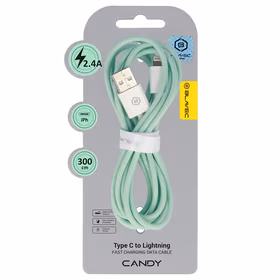 Blavec Kabelis Candy pīnēts - USB uz Lightning - 2,4A 3 metri Apple CarPlay (CCA-UL24GN30) zaļš