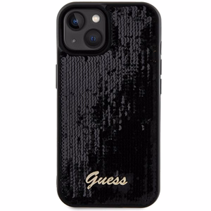 Guess Sequin Script Metal viedtālruņa apvalks iPhone 14 / 15 / 13 - melns