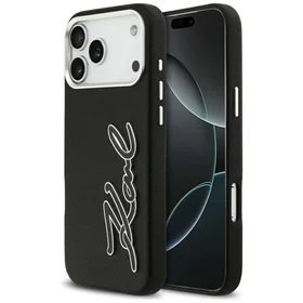 Karl Lagerfeld FW graudainas Signature Logo viedtālruņa apvalks iPhone 17 Pro Max – melns