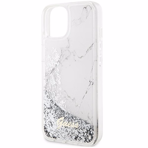 Guess Liquid Glitter Marble viedtālruņa apvalks iPhone 14 - balts