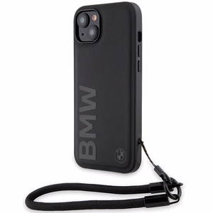 BMW paraksta ādas vārdu siksna viedtālruņa apvalks iPhone 15 / 14 / 13 - melns