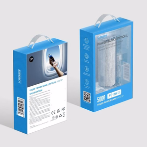 VEGER portatīvais lādētājs 5000 mAh ar iebūvētu savienotāju Lightning PD QC3.0 2,4A 12W PlugOn (W0573P) sudraba