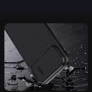 Nillkin Textured S viedtālruņa apvalks iPhone 14, bruņots vāciņš ar kameras vāciņu, melns