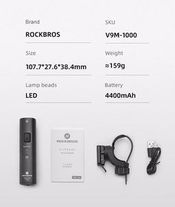 Rockbros V9M-1000 priekšējais velosipēda lukturis, 1000 lm – melns