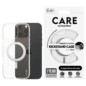 CARE by PanzerGlass Funkcionālais viedtālruņa apvalks ar statīvu iPhone 16 Pro Max 6.9" sudraba/sudraba Magnētiskais 1328