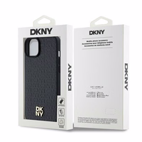 DKNY Ādas raksts metāla logotips Magnētiskais viedtālruņa apvalks iPhone 15 / 14 / 13 - melna