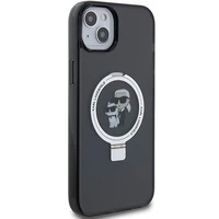 Karl Lagerfeld KLHMP15MHMRSKCK iPhone 15 Plus 6.7" melns/melns cietais apvalks ar gredzena statīvu Karl&Choupette Magnētiskais