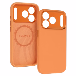 Liavec Silk Shield maciņš ar metāla kameras rāmi priekš Iphone 17 Pro Max oranžs