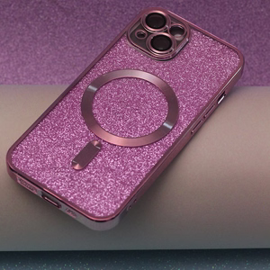 Spīdīgs hromēts Mag viedtālruņa apvalks iPhone 13 6,1" rozā