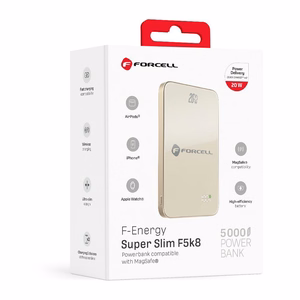Portatīvais lādētājs saderīgs ar MagSafe Forcell F-Energy SuperSlim F5K8 QC4.0 PD3.0 15W 5000 mAh titāna dykuma krāsa