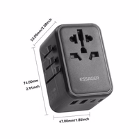 Lādētājs Essager "Travel Global 2" Melns 65W (3xPD / 2xQC3.0) (EU / US / UK)