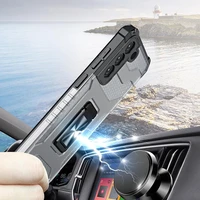 Crystal gredzena apvalks bruņu hibrīda + magnētiskais turētājs Samsung Galaxy S22 + (S22 Plus) sarkans