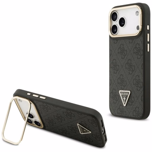 Guess 4G PU Triangle Logo & Stand Camera Magsafe чехол iPhone 17 Pro Max - черный
