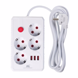 Maclean MCE393 W – power strip, 4 sockets + 3×USB, 110–240 V AC, 50/60 Hz, 2.1 A, up to 2500 W, 3 m, white