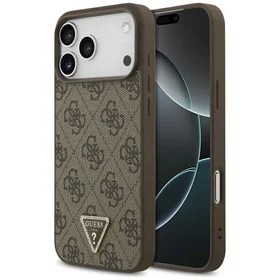 Guess Ādas 4G trīsstūra logotipa Strass Magnētiskais apvalks iPhone 17 Pro Max - brūns