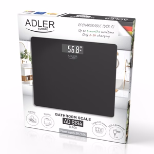ADLER AD 8194b uzlādējami vannasistabas svari ar USB-C, melni