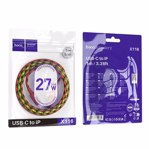 Kabelis USB C uz Lightning Hoco PD 27W 1 m X116 gradientā purpurs