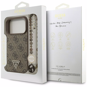 Guess 4G Strap Triangle Logo Magnētiskais viedtālruņa apvalks iPhone 17 Pro - brūna