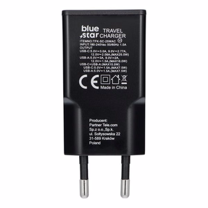 Ceļojumu lādētājs Blue Star Slim GaN 1x Type C + 1x USB A PD QC4.0 3A 25W melns