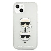 Karl Lagerfeld Glitter Karl's & Choupette Head apvalks iPhone 13 mini - pelēks