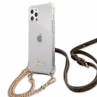 Guess GUHCP12MKC4GSGO iPhone 12/12 Pro 6.1" Caurspīdīgs cietais apvalks 4G Zelta ķēde