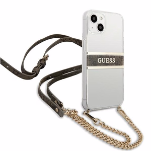 Guess GUHCP13SKC4GBGO iPhone 13 mini 5.4" caurspīdīgs cietais apvalks ar 4G brūnu siksniņu un zelta ķēdīti