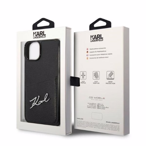 Karl Lagerfeld Signature Logo karšu viedtālruņa apvalks iPhone 14 Plus - melns